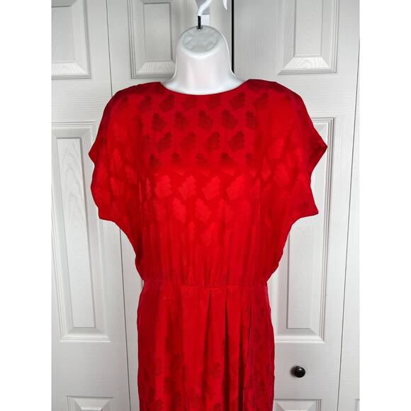 Liz Claiborne Dress 80s Silk Red Blouson Dress Back Button Size 6 Textured - Picture 3 of 7